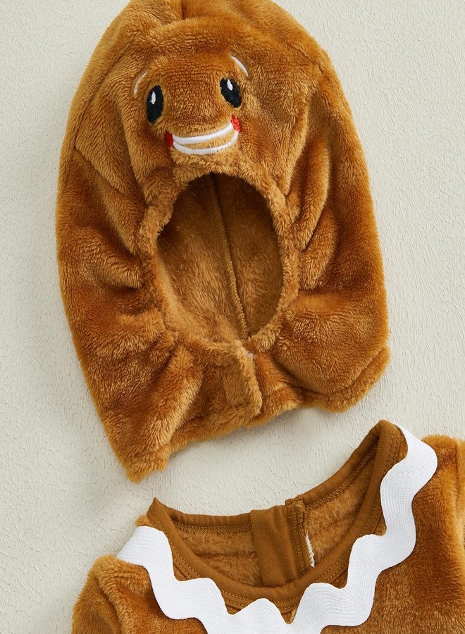 Ayalinggo Baby Gingerbread Costume Infant Toddler Christmas Outfit Fleece Romper Ginger Bread Man Jumpsuit With Hat Gloves (Coffee, 6-12 Months) - Image 2